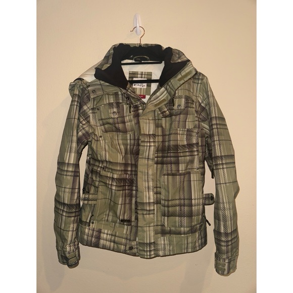 Oakley Women’s Brigade‎ Green Plaid Ski and Snow Gorpcore Hooded Jacket Small - Picture 1 of 9